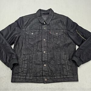 Levis Denim Jacket Thermore Large Black Trucker Snaps Insulated Lined Jean